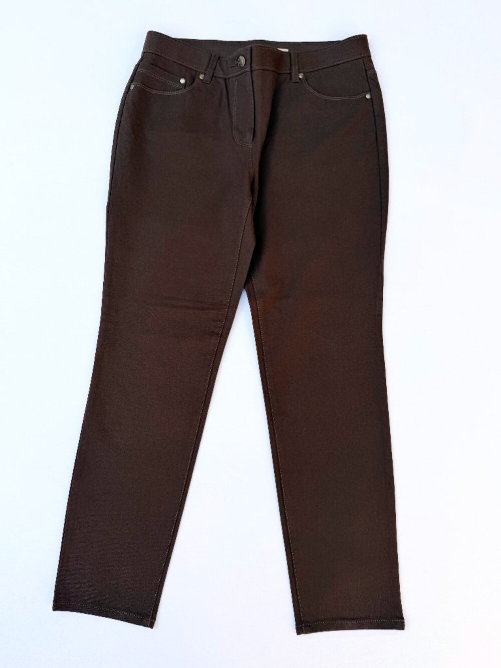 Chico’s So Slimming Brown Stretch Straight Leg Pants 0.5 Short US 6P NWOT